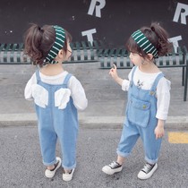Girls pants 2021 new foreign style baby spring jeans 2-year-old childrens bib pants 3 fashion small childrens clothing autumn