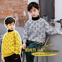 Boys' fleece sweatshirt 2022 new children's middle and large fashion turtleneck bottoming shirt padded top boys' autumn winter clothing