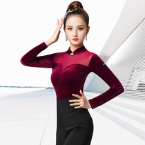 Dambao Rooku Winter Lady Long Sleeve Velvet Dance Suit Jacket One-piece Clothing High Collar Dance Latin Dance Practice Service