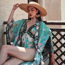  Roca art 2021 new French retro printed cardigan sexy and thin hot spring vacation one-piece swimsuit female summer