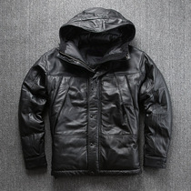 AVFLY leather down jacket mens New sheep leather down jacket casual hooded leather down jacket