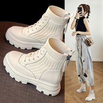 Thick Bottom Martin Boots Woman 2021 Autumn New Ins Tide 100 Hitch Spring Autumn Single Boot Yinglen Socks Elastic Skinny Boots