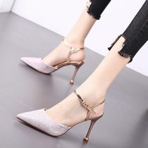 Hong Kong 2019 Summer custard High heel Shoes slim to fashion sandals women feel the net red 100 hitch a single shoe woman
