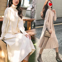 Pregnant women dress 2021 new autumn and winter fashion Korean version of long skirt long autumn dress foreign sweaters knit sweater