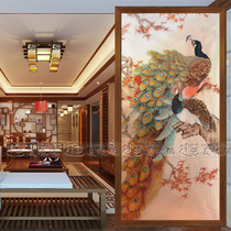 New screen partition porch carving art glass Magnolia background wall aisle shoe cabinet moving door Peacock map