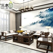 New Chinese full solid wood Zen Living Room Sofa Combination Sales of Prototype Board House Folk Dormitory Guest House Villa Tea Building Furniture