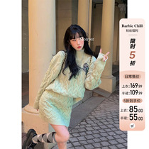 Barbie Aunt Sweater Suit Women Spring 2022 New Thickened Warm Soft Glutinous knit Knitted Cardiovert half-body dress Two sets