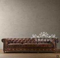 American Countryside Retro Modern Pull Clasp Leather Art Sofa Imported Oil Wax Cortical Single Biathlon Trio Combined Sofa