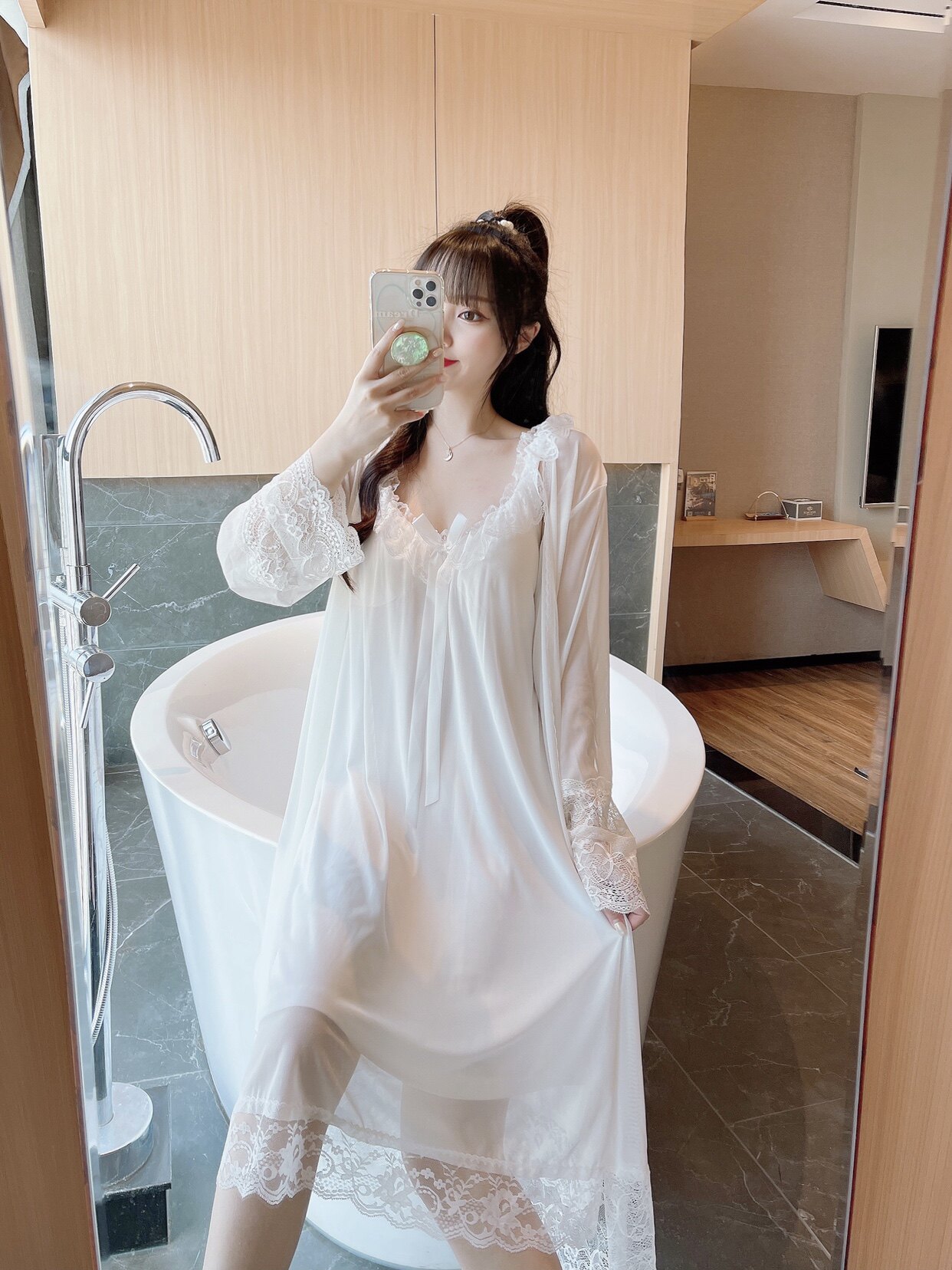 蕾丝网纱高贵气质睡裙两件套甜美小性感女士家居服