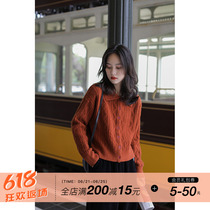 Again Alley loose Lazy Sweaters 2020 new autumn and winter outwear a retro orange Polo collar jersey blouse