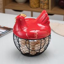Creative ceramic egg storage basket Nordic decoration living room fruit storage basket Kitchen storage wrought iron basket with lid