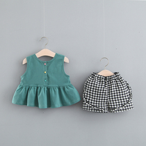 Baby summer suit tide 0-1 year old Korean version of female baby Foreign vest shorts 3 years old childrens skirt girl 2 sets