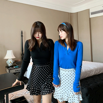 King grape fat mm high waist thin wave dot skirt Women irregular ruffle cover meat large size a-line skirt