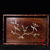 Antique Miscellaneous wood carving log Rosewood Rosewood Baibao inlaid snail shell Magpie dengmei tea tray decoration