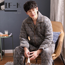 IF-KAN winter cotton middle-aged and elderly dad pajamas men three-layer thickened padded cotton cotton loungewear set