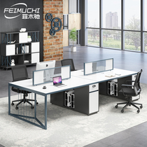 Staff desk minimalist modern staff station Four-4 people with white office table desk chair combination