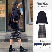 2021 early autumn and winter chic new coat large size womens net red sweater two-piece half-body skirt