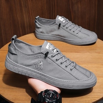 Shoes Men Fall Casual Open Car Board Shoes One Foot Pedal Old Beijing Cloth Shoes 2021 New Ice Silk Canvas Wave Shoes