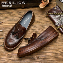 British Wind Autumn tassel set foot loafers a lazy Leather bean trend mens casual leather shoes men