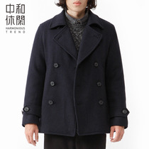 Zhonghe casual mens autumn and winter double-breasted tweed coat coat coat British casual wind warm slim top 5405