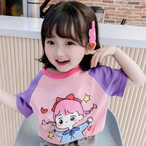 Girls short-sleeved summer dress foreign childrens cotton T-shirt womens summer color compassionate T-shirt