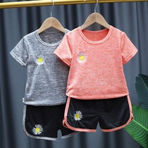 Suit Girls summer suit 2020 sports childrens summer womens summer childrens short-sleeved shorts two-piece boys clothes