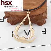 European and American film Assassins Creed peripheral retro simple fresh V-shaped pendant mens necklace pendant leather rope clavicle chain