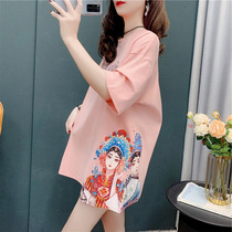 Pregnancy Woman Bottling National Tide Flowers Denier Short Sleeve T-Shirt Woman Summer 2021 New Big Code Loose Half Sleeves Long blouses