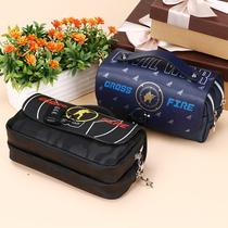 CF soft leather pencil case for elementary school students boys double-layer large-capacity junior high school stationery bag childrens pencil case with password lock