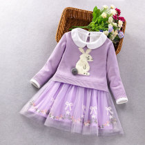 Baby Girl Dress Purple Spring Autumn Sweater Pullover Skirt 2021 New Girls Children Autumn Dress