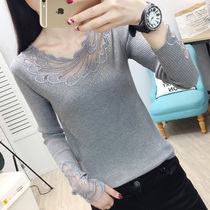 Base shirt women Autumn wear new slim short long sleeve lace sweater womens pullover sweater slim foreign style top