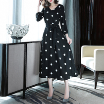  2021 new early autumn plus size womens clothing fat mm polka dot skirt thin meat chiffon dress age-reducing Western trend