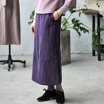 (Bamboo stone) original tortoise fragrant cloud yarn skirt handmade embroidered cotton bag hip skirt