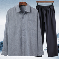 Spring and Autumn Daddy dress elderly sleeved shirt men suit cotton thin old grandfather shirt 60-70-80