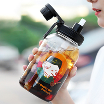 2020 New Frosted water cup female Korean fresh cute with straw 1000ml large capacity high value glass