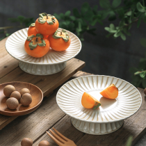 Jingdezhen Coarse Pottery High Footed Fruits Pan Ceramic Dish Day Style Home Cutlery Zero Food Dish Creative Dessert Tray