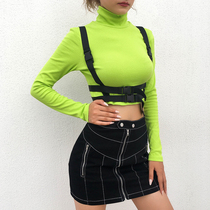 WEEKEEP European and American ins design sense schoolbag buckle waist short slim solid color coat female personality jazzT shirt