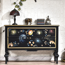 European-style living room solid wood two draw Painted Porch cabinet entrance decorative cabinet screen cabinet partition cabinet light luxury sofa side cabinet