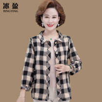 Mother Shirt Spring Autumn Dress Jacket Short of grid 2022 New Yangqi blouses 50-40 middle-aged and older female jacket