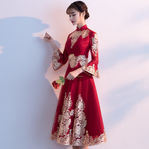  Chinese toast dress bride female 2021 new wedding engagement red dress cheongsam dress back door service spring style