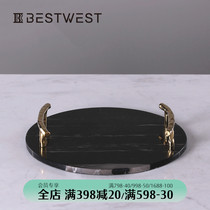 BEST WEST marble round tray ornaments creative exhibition hall living room soft decorations storage box light luxury wind