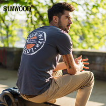 Simwood Jianmu mens simple summer mens trend printing fit version round neck simple short-sleeved T-shirt men