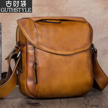 Retro Bag Mens Head Layer Bull Leather Men Handmade Leather Bag Mens Leather Mens Bag Inclined Satchel Bag Mens Shoulder Bag Mens Leisure