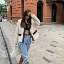 2022 New imported Merlinu fur integrated female lamb fur round collar Coloured leather grass Korean version Short jacket