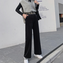 Gold Velvet Broadlegged Pants Woman High Waist Pituitary Sensation Autumn Winter Plus Suede Thickened Loose Straight Cylinder Casual Light Core Suede Tug Pants