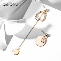 Earrings suitable for round face female 2021 New Tide long temperament tassel earrings Net red irregular symmetrical earrings