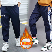 Boys plus velvet pants autumn winter clothes childrens pants 2021 new childrens clothing big childrens trousers tide sports pants thickening 12