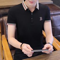 Mens short-sleeved T-shirt cotton embroidery trendy slim harbor style brand casual Joker thin lapel polo shirt mens c