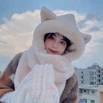 Fur Plush Cat Ears Hat Scarf All-female Autumn Winter 100 Hitch 2021 Burst Net Red Cute Windproof Girly