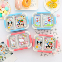 Cartoon Hello Kitty childrens 304 stainless steel lunch box grid lunch box with lid sealed rectangular student adult